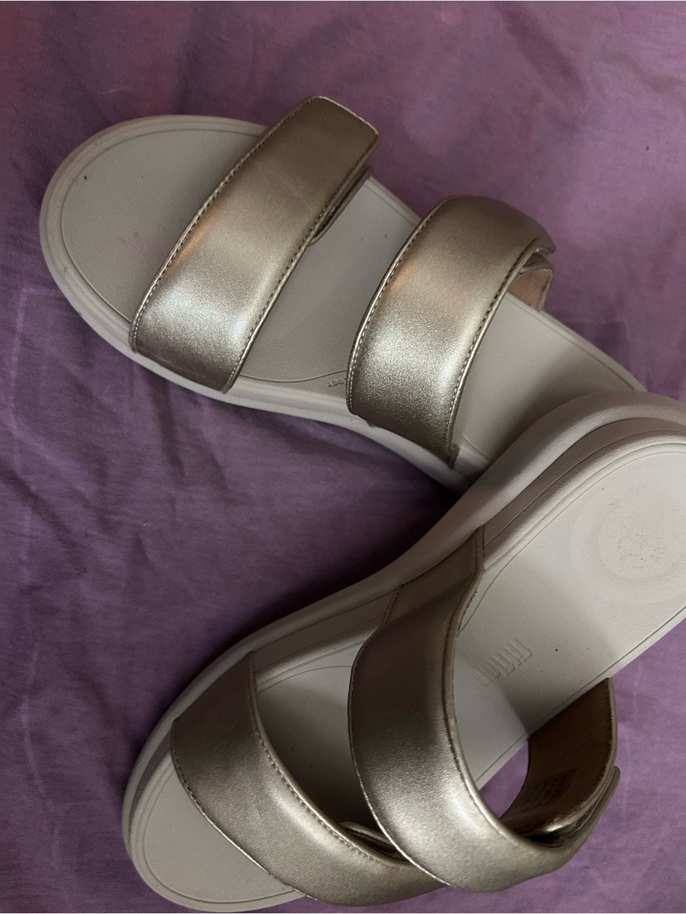 Fitflop Women's Metallic Gold Double-Strap Slide Platform Sandals